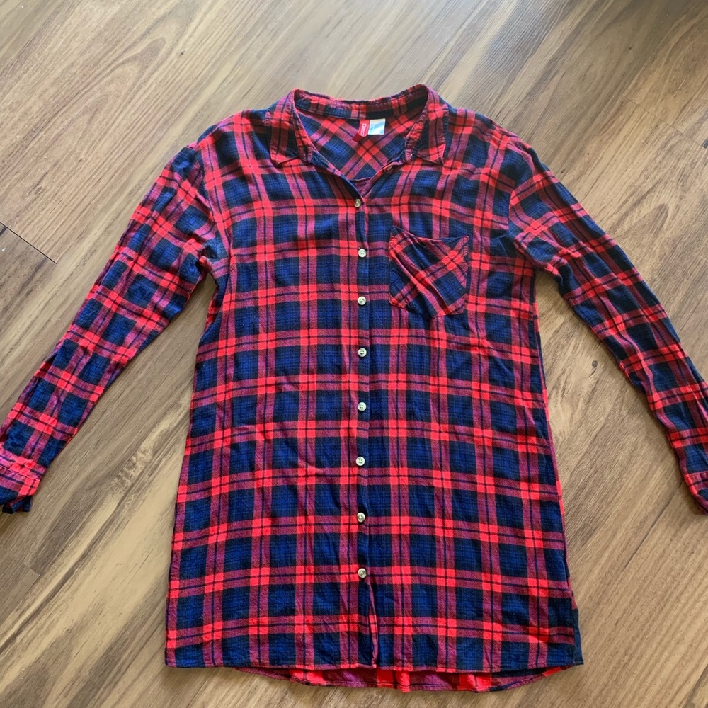 Blue and red long flannel shirt